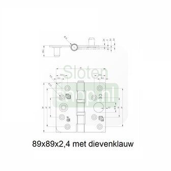 tekening veiligheids scharnier 89x89x2,4 met dievenklauw