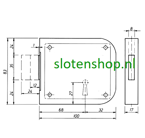 tekening Poortslot met 2 bontebaard sleutels