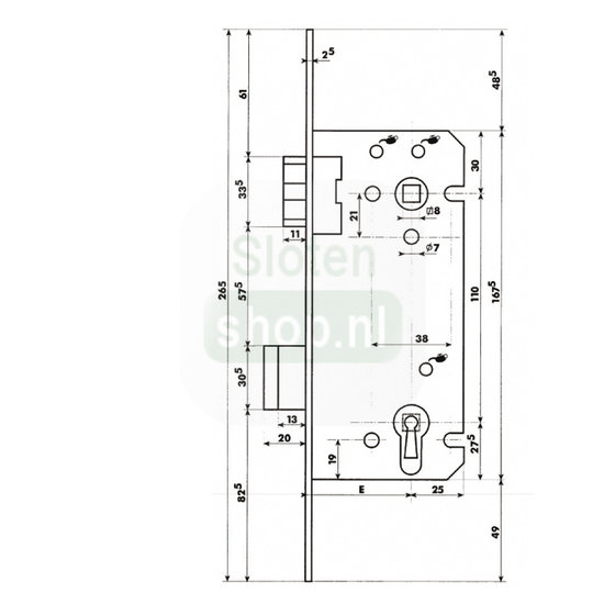 tekening insteekslot dyla bb steekmaat 110