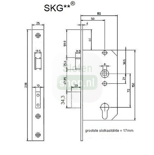 afmetingen insteekslot pc72