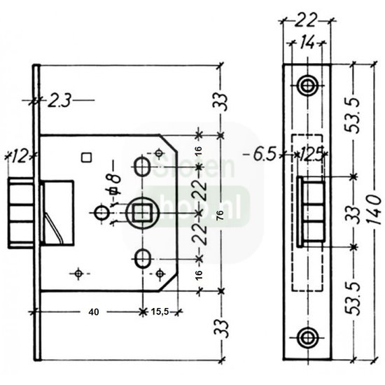 tekening loopslot doorn 40