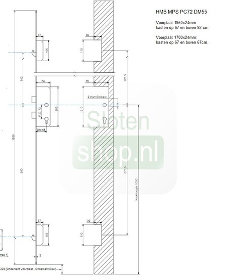 HMB tekening PC72 1950mm meerpuntslot