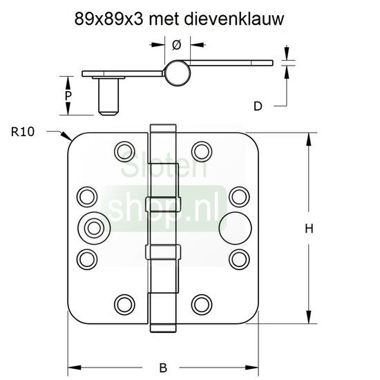 tekening veiligheidsscharnier 89x89x3 met dievenklauw