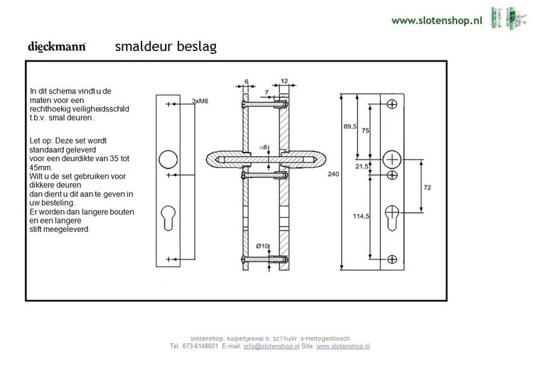 afmetingen smalbeslag zonder kerntrek