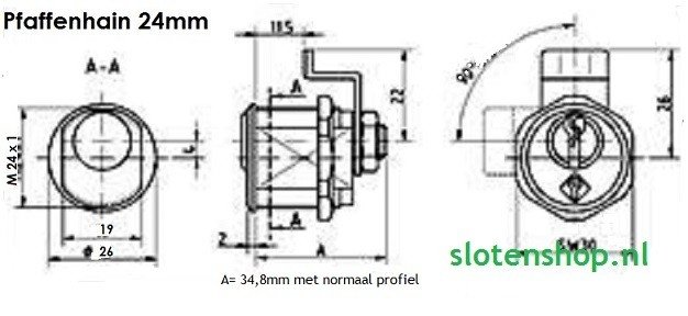 afmetingen Postbusslot groot (24mm)