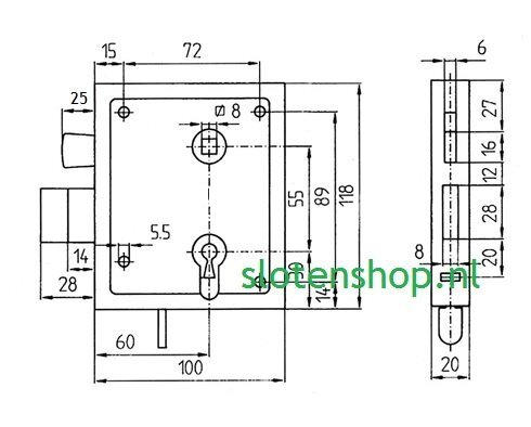 afmetingen hefschootslot met bontebaard sleutels