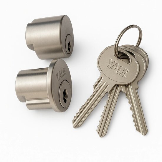 Complete Yale cilinderset met sleutels &ndash; betrouwbare beveiliging en eenvoudige montage voor deuren met Yale oplegslot.