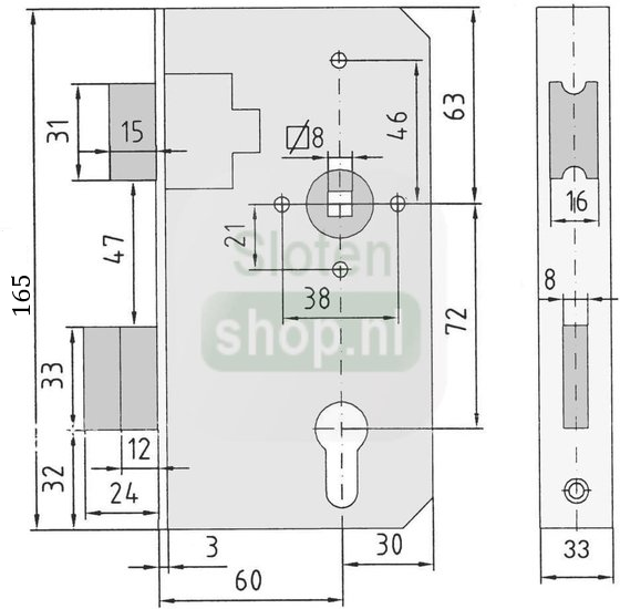 Tekening Hekwerkslot 40mm kast