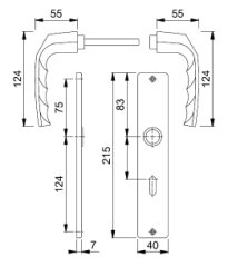 afmetingen aluminium Binnendeurbeslag