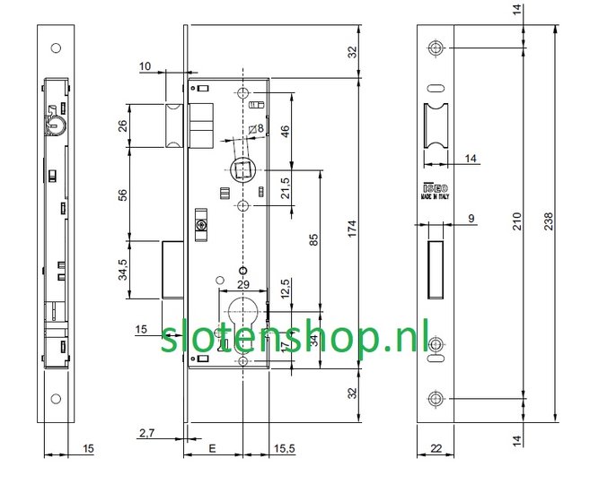 afmetingen ISEO Insteeksmalslot 85mm tot 40mm doorn