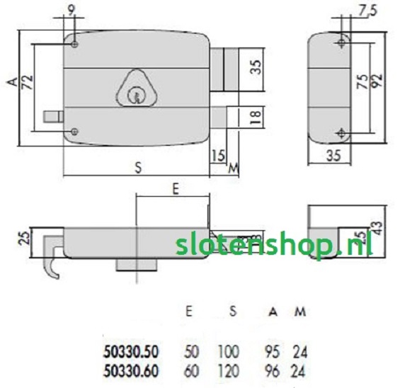 cisa oplegslot met knop afmetingen