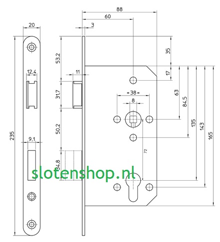 projectslot 20mm voorplaat tek